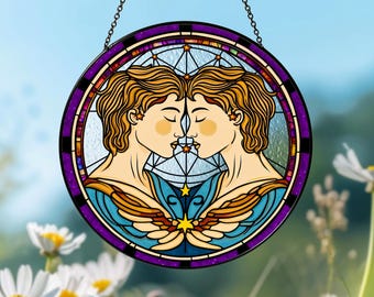 Gemini Zodiac Glass Suncatcher, Horoscope Suncatcher Window Hangings, Astrology Lovers, Birthday Gift, Window Decoration