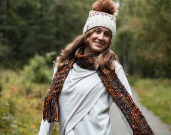 Knitted Women's Scarf,Handmade Cable Knit Scarf,100% Luxury Merino Wool Scarf,Cozy Winter Accessory,Warm Winter Knitted Scarf,Handmade Gift