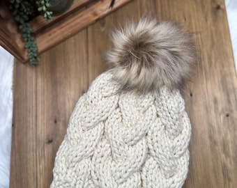 Adult Beanie, Monster Cables Beanie, Knit Beanie, Handmade Hat