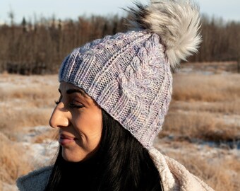 The Nirvana Beanie,Hand Knit Adult Beanie,Women's Braided Handmade Hat,Handmade Gift,Knitted Beanie with Pom,Lightweight Merino Wool Hat