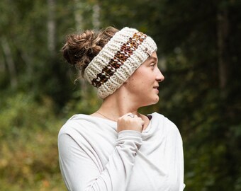 Women's Knitted Headband, Hand-Knit Merino Wool Luxury Earwarmer, Handmade Gift,  Two color Merino Wool Luxury Knit Headband, Women's Gift