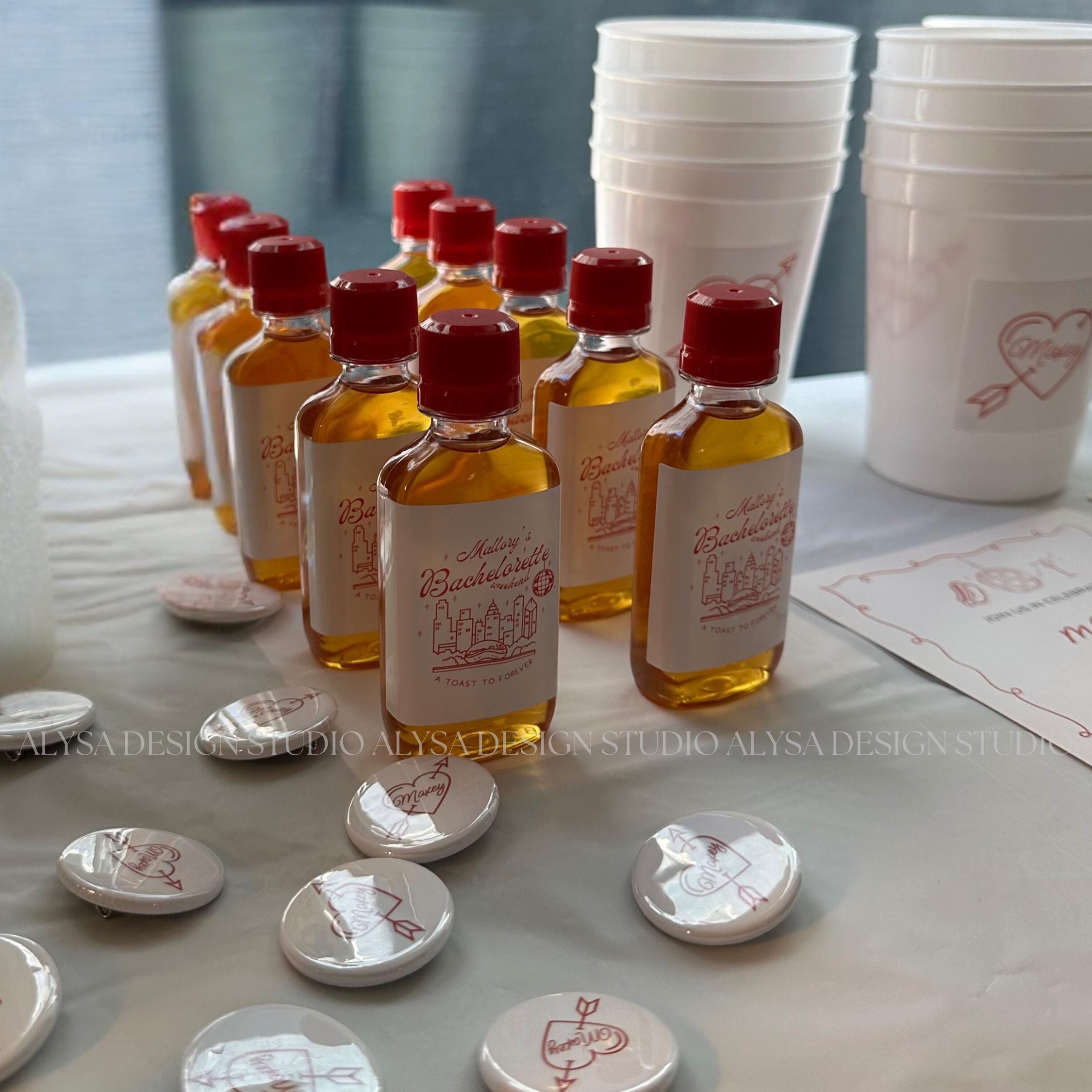 Custom Bottle Label, Bachelorette Shooters, Mini Bottle Labels, DIY Shooter, Fireball, Editable Canva Template, Party Favors, Chicago, Red