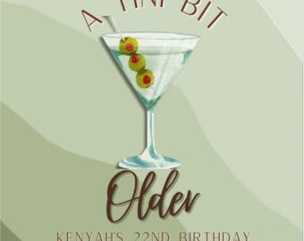Birthday shooters, Mini Bottle Labels, DIY Shooter Label, Dirty Martini, Editable Canva Template, Party Favor, A Tini Bit Older, Olive Green