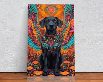 Alebrije Labrador Angel Wings, Dia de Muertos Dog, Vibrant Canvas Print, Colorful Wall Decor, Housewarming Gift, Ofrenda Altar Art