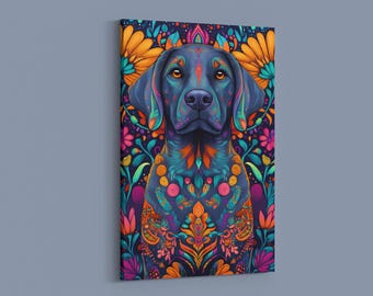 Alebrije Dog Art Print, Dia de Los Muertos Canvas, Vibrant Decor, Mystical Festival Wall Hanging, Colorful Ofrenda Altar Design