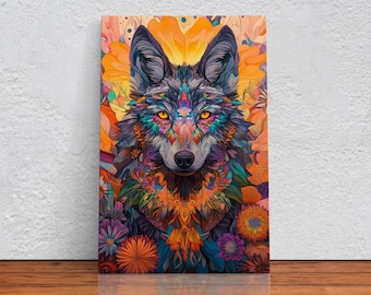 Alebrije Wolf Art Print, Dia de Muertos Canvas, Vibrant Wall Decor, Bold Animal Portrait, Ofrenda Altar Gift, Digital Artwork
