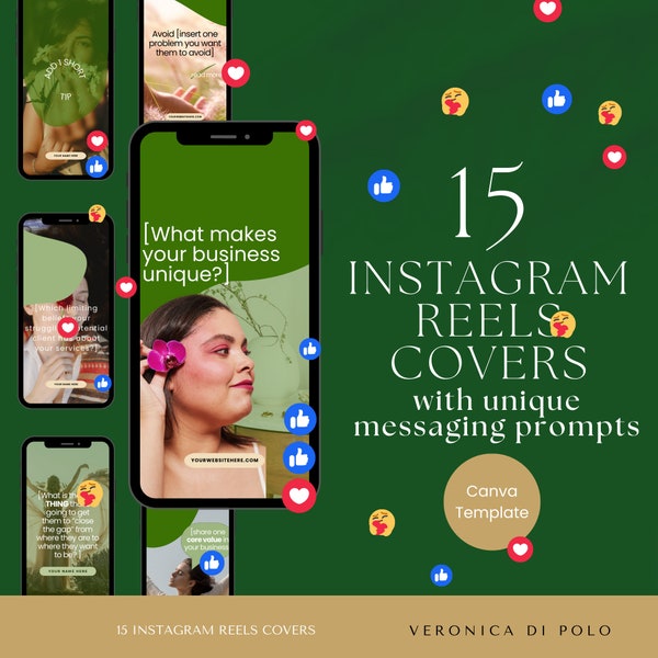 Reels Covers Aesthetic | Green Reel Covers Templates | 15 Instagram Reels | IG Reels Canva Template | Editable Reel Covers Templates | Green