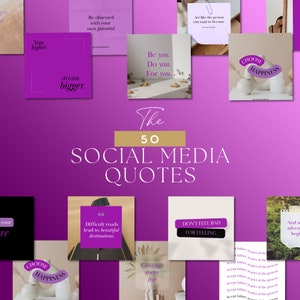 50 Instagram Inspirational Quote Pack | Instagram volume | Social Media Content | Instagram Post Quotes | Editable Quote Templates | PURPLE