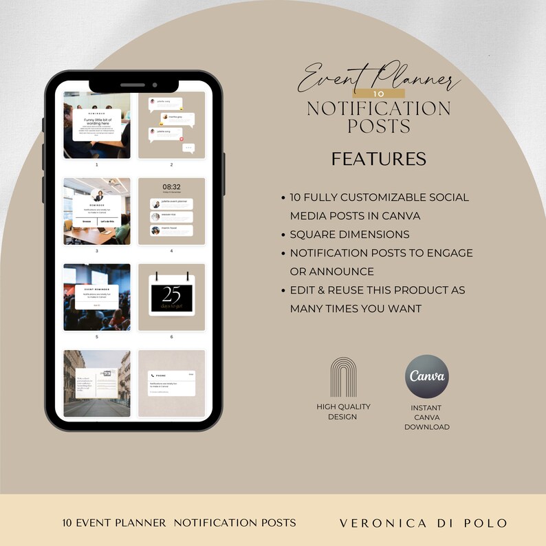 May include: A digital mockup of 10 customisable social media posts for event planners. The posts are designed in a modern, minimalist style with a black and white colour scheme. The text "Event Planner 10 Notification Posts" is displayed at the bottom of the image.