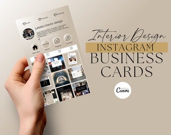 Interior Design Instagram Business Card Template | Beige QR Code (Canva)