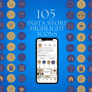105 Instagram Highlight Covers Blues | Highlight Covers Blue | Highlight Covers for Instagram | Instagram Template Navy Gold