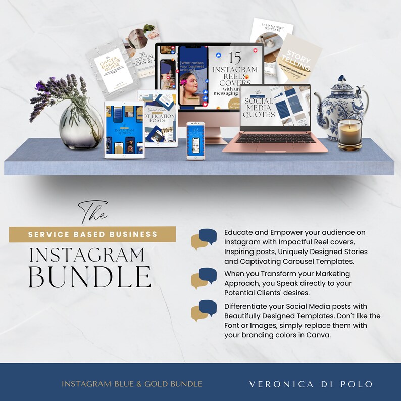 Navy and Gold Instagram Templates | Canva Social Media Bundle - Etsy