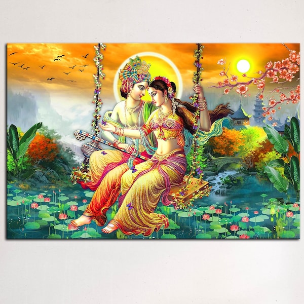 Radha Krishna canvas painting, Radha Krishna print, Indian 3D Canvas, Famous Poster art, Hindu Canvas Gift, modern canvas painting