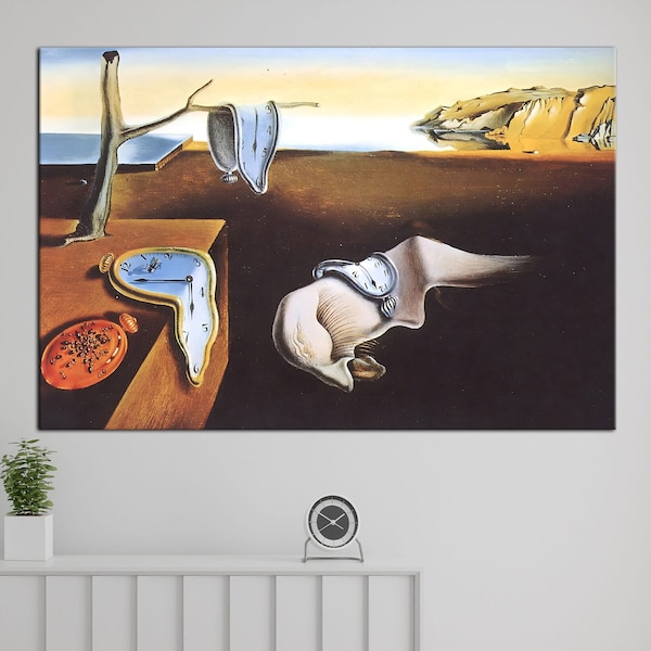 Impression horloge Salvador Dali, toile Salvador Dali, la persistance de la mémoire Salvador Dali, impression d'art surréaliste, célèbre décoration murale, grande oeuvre d'art murale