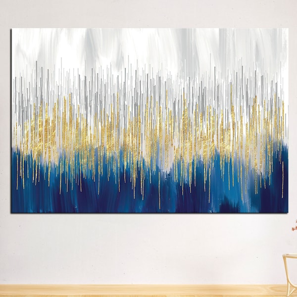 3D Gold wall art, modern abstract texture, navy blue canvas painting, blue gold abstract wall art, gold gray wall decor