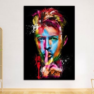 David Bowie portrait canvas painting,3D Wall Art,David Bowie Watercolor Painting,Hush Sign Pop Art,Colorful Wall Decor,Modern Canvas Poster