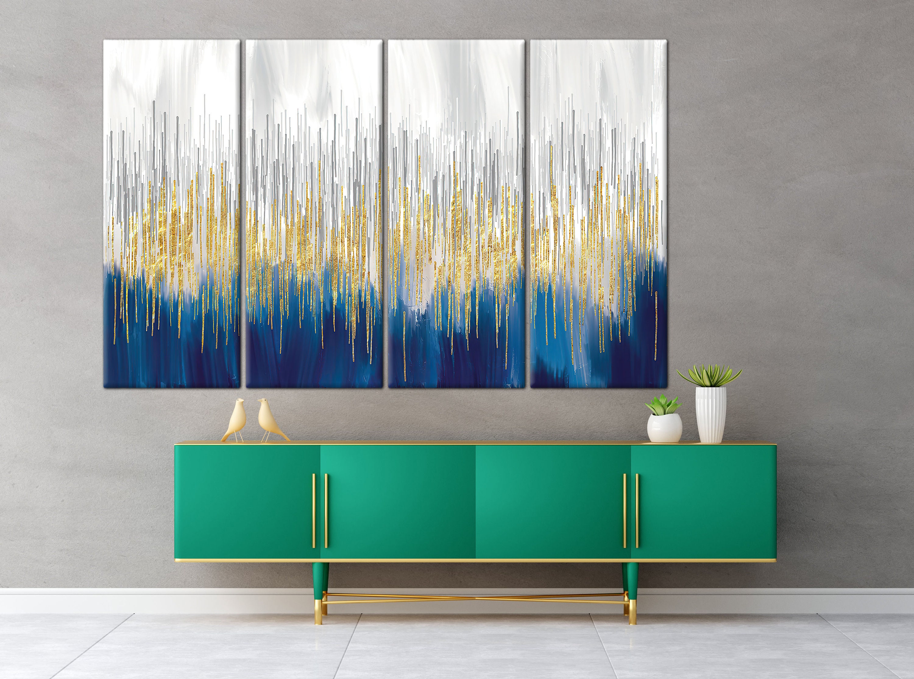 3D Gold Wall Art, Modern Abstract Texture, Navy Blue Canvas Painting ...