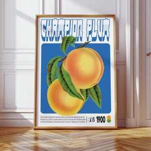 Póster botánico de ciruela campeona, impresión mural original, arte moderno, póster imprimible, A4, A3, A2, A1, 300 dpi, PSD, JPG