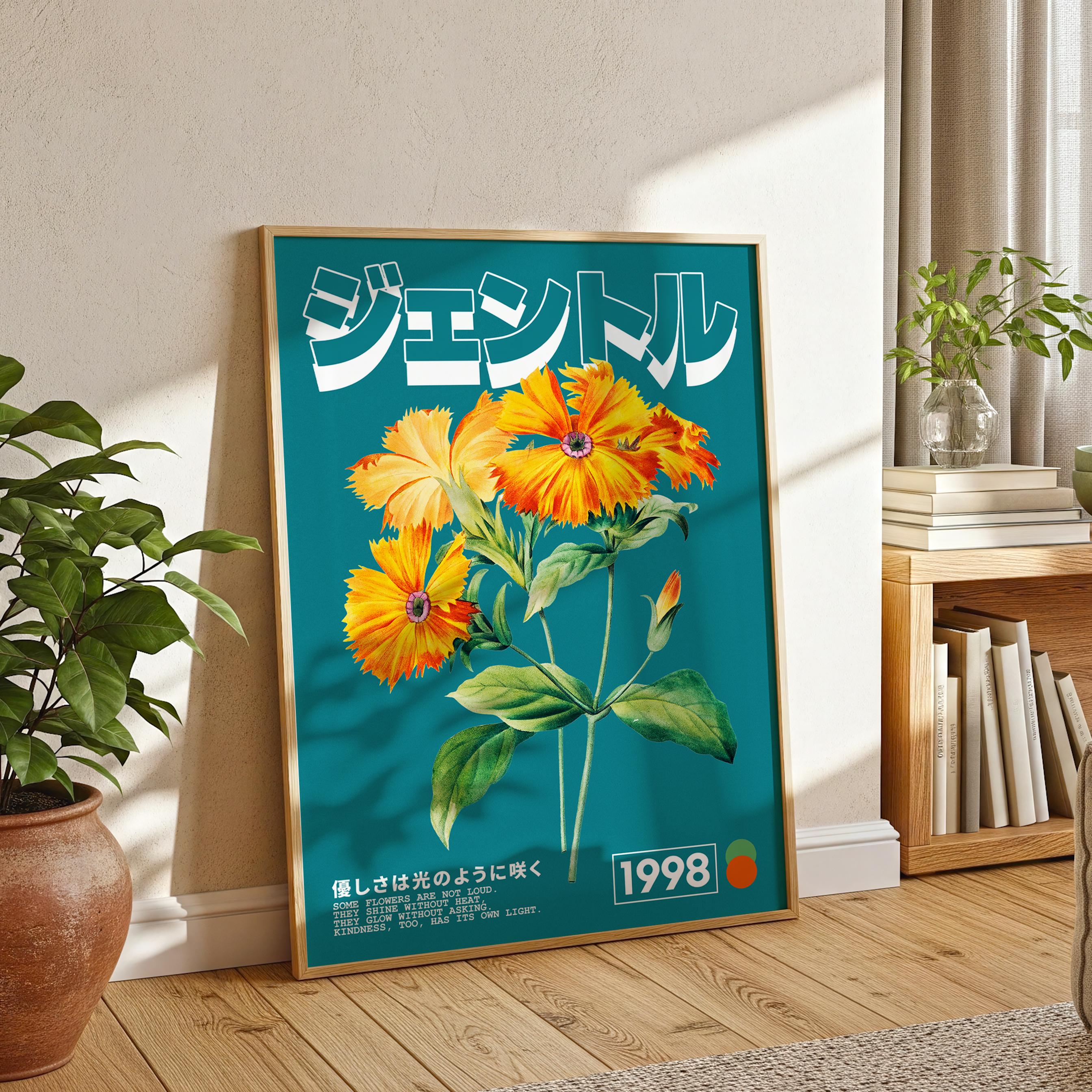 Botanical Poster With Quote – Japanese Flower Wall Art, Kindness