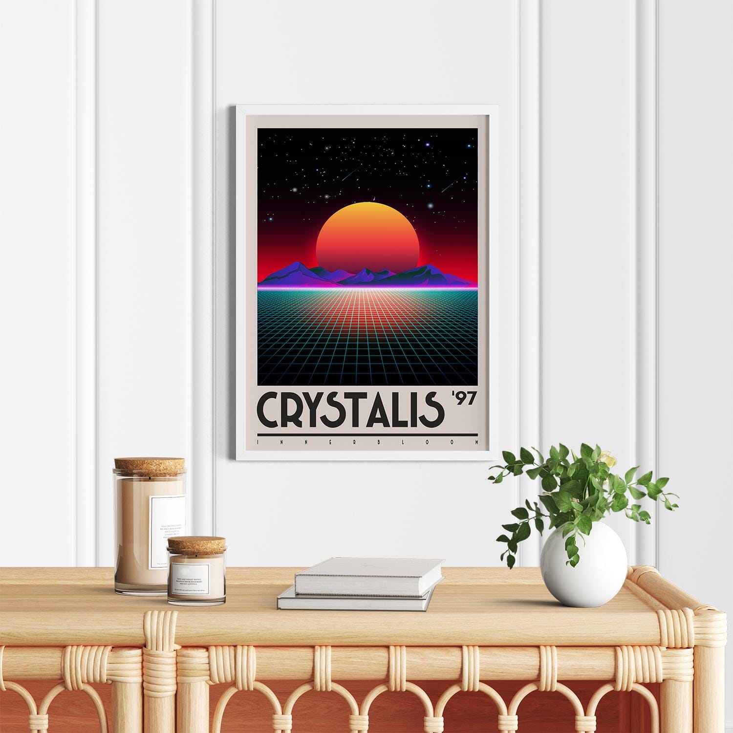 Retro Futuristic Digital Poster – Crystalis '97 Synthwave