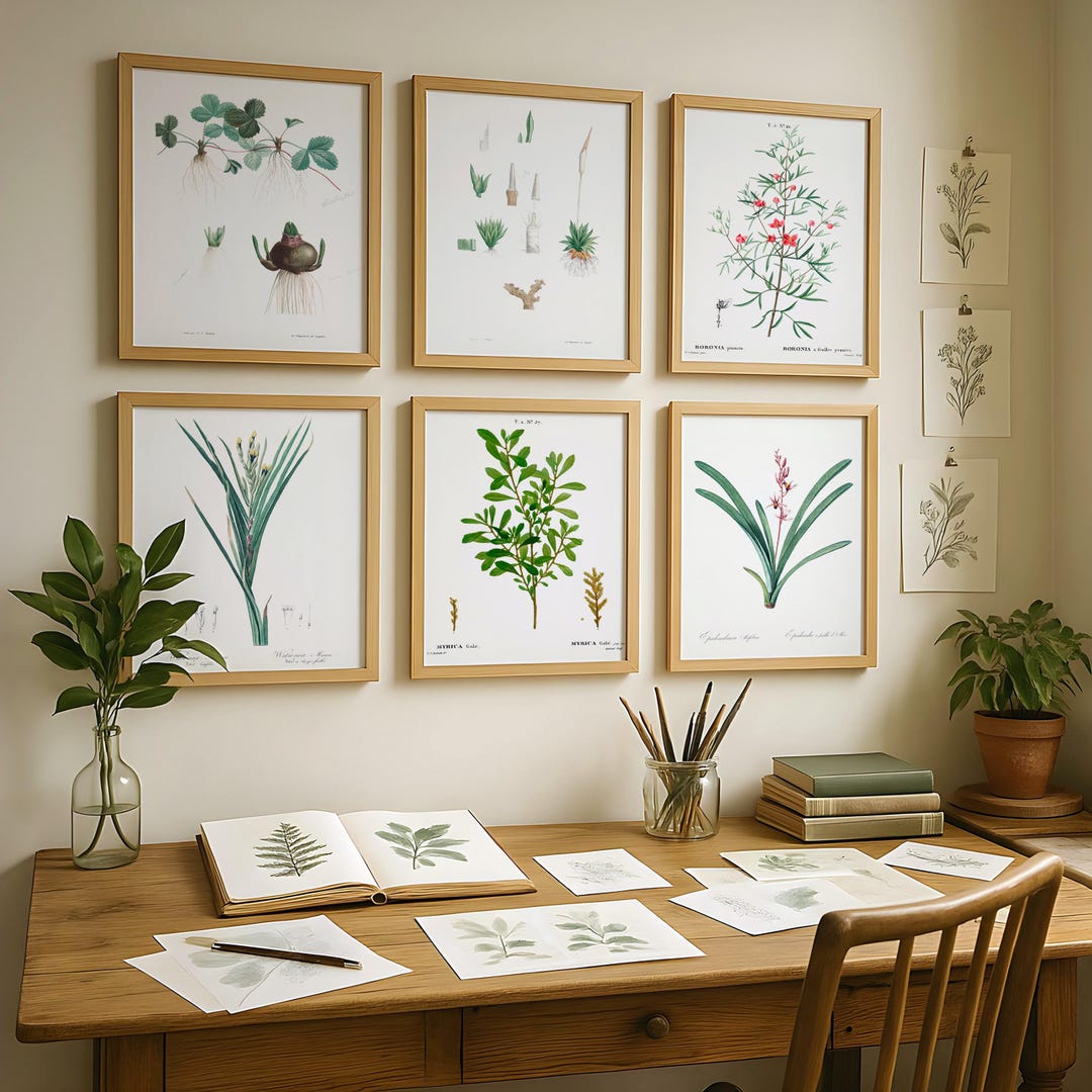 Botanical Study Pattern Set of 6 Scientific Botanical Study Prints – Redouté Style Vintage ...