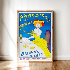Cartel de comida francesa vintage – Galletas Amandines de Provence 1902, Publicidad Belle Époque Paris / Descarga de arte de pared digital imprimible