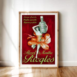 Französisches Retro Plakat – Ricqlès Pfefferminz Alkohol, Vintage 20er Jahre Getränkewerbung | Druckbare Digitale Wandkunst Download