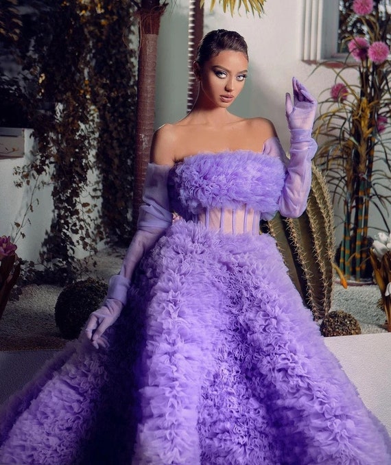 A Line Purple Tulle Long Prom Dresses, Purple Long Formal Evening Dres –  Eip Collection