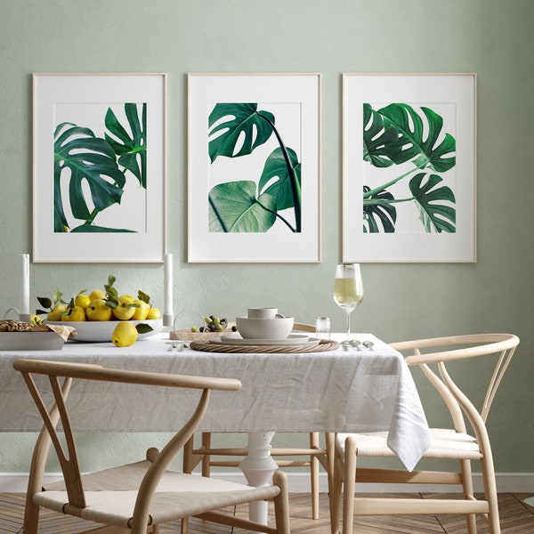 Monstera Leaf Print | Botanical Prints | Green Wall Art | Botanical Tropical Leaf Posters | Set of 3 Wall Art Set of 2 prints
