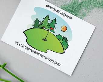 Tarjeta de cumpleaños divertida con temática de golf, tarjeta de felicitación con juego de palabras para golfistas (descarga digital)