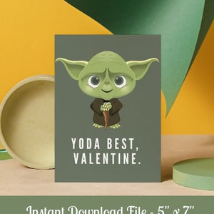 Tarjeta de San Valentín / Puns / Tarjeta imprimible / Descarga instantánea / Para ella / Para él / Yoda / Star Wars / Lindo Yoda / Jedi / 5" x 7"