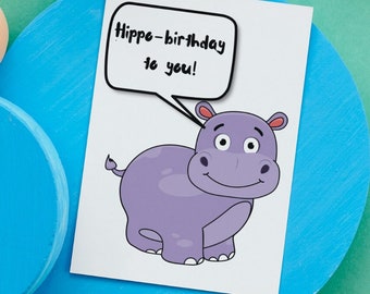 Hippo Birthday Pun Card | Printable Animal Lover Gift (Digital Download)