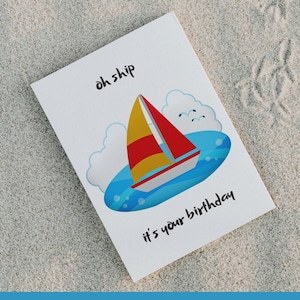 Carte de joyeux anniversaire | Anniversaire | Carte imprimable | Téléchargement instantané | Pour elle | Pour lui | Jeux de mots | Expédier | nautique | Mer | Bateau | 5 x 7 po.