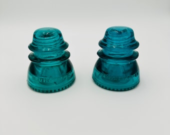 Glass Insulator Hemingray 42 Made In USA Vintage Turquoise Collectible Telegraph Unique Gift Rare Decor Farmhouse- SET of TWO