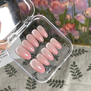 Starry Pink Cat Eye Press On Nails|Gradient French Nails|Simple Nails|Cute Design Fake Nails|Premium Summer Nails Stunning|Gift For Her