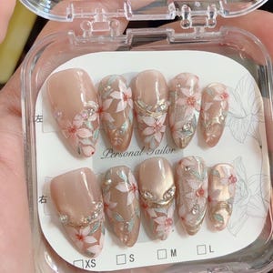 Spring flower French tips Wedding Press On Nails|Pure Hand-Painted Reusable Nails|Starry Nails|florial Design Nails|Cute Summer Nail|Gift