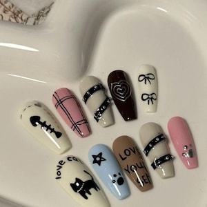 3D Funny Belt Press On Nail|Kawaii Hand Painted Reusable Nails|Cute Animal Nails|Charm Nails Manicure|Cat Paw Nails|Premium Nails Gift