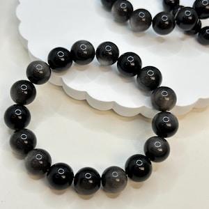 Silver Obsidian Beaded Bracelet | Natural Stone Beads | Men’s & Women’s Protection Bracelet | Handmade Jewelry Gift