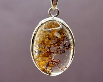 Lodolite Garden Quartz Pendant, Scenic Crystal Necklace, Natural Landscape Stone, Minimalist Nature Jewelry, Unique Gift for Her