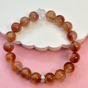 Genuine High Quality 10mm Red Orange Rabbit Quartz Beaded Bracelet; Red Rabbit Hair Quartz; Venus Crystal; Rutilated Quartz healing bracelet
