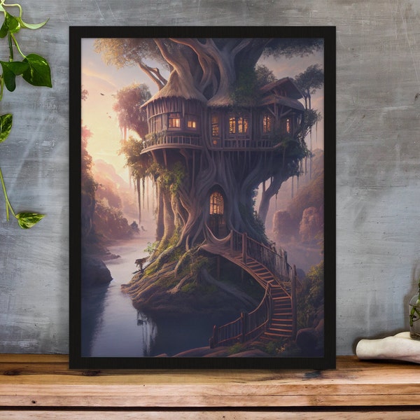 Baumhaus #2, Wall Art, digital Download, treehouse, lovely, Paradise, digital, unique, wunder, Fantasy, printable