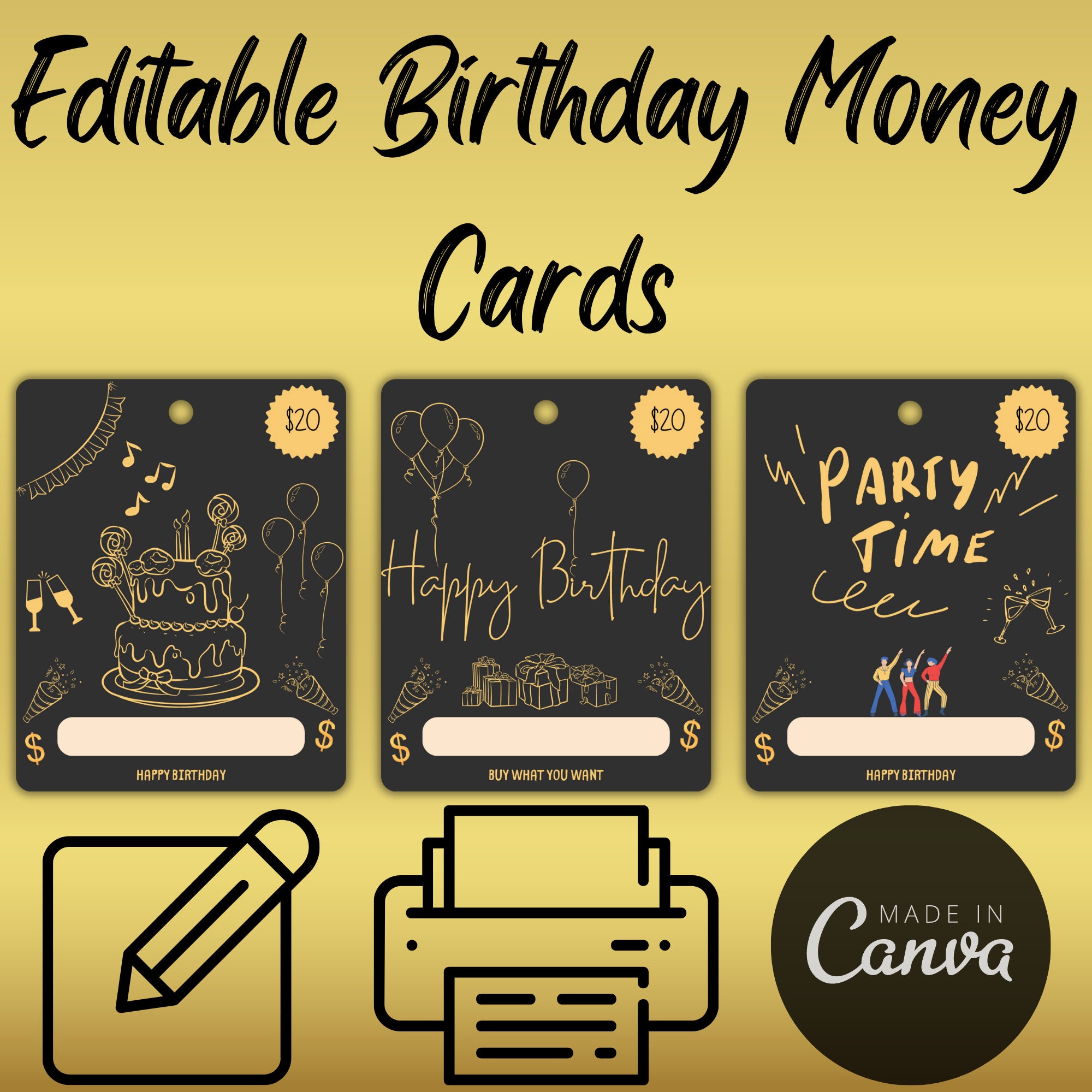 Mega Editable Money Card Holder Template Bundle Birthday, Father's Day