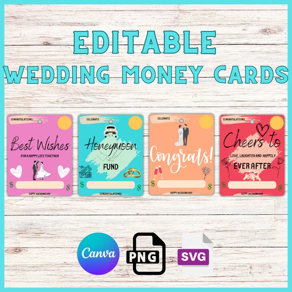 Editable Wedding Money Card Holder Template, Easy to Edit on Canva, Gift Cards, PNG or SVG Bundle, Stunning Gifts for Bride and Groom