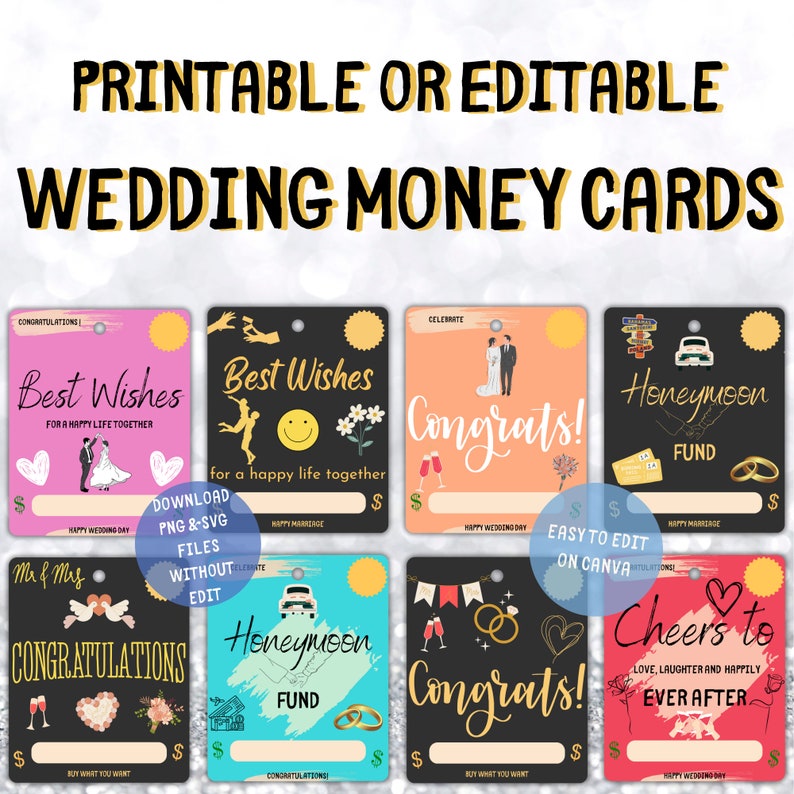 Editable Wedding Money Card Templates Cards Holder Bundle PNG &amp; SVG ...