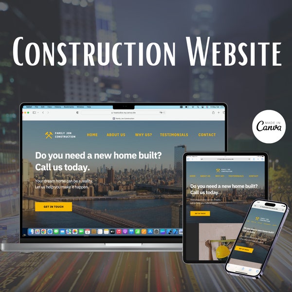 Build your online presence with our Editable Construction Website Template. Customizable and easy-to-use, available now on Canva.