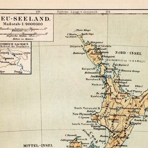 1888Antique Map of New Zealand, Original Vintage Cartography with Inset Maps, Vintage Geography Print, Unframed Travel Decor