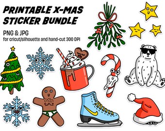Printable Funny Christmas Sticker Bundle - Sticker Sheet - Digital Stickers - Print and Cut Stickers for Cricut or Silhouette