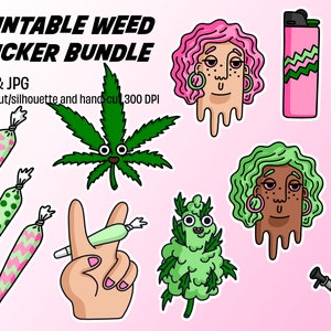 Paquete de pegatinas de cannabis divertidas imprimibles - Hoja de pegatinas de marihuana - Pegatinas digitales - Imprimir y cortar pegatinas para Cricut - Stoner Girl