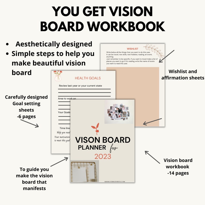 Vision Board Kit 2023 Vision Board Printables Vision Board Workbook ...