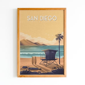 San Diego Strand Postkarte, Retro Kunst, Buntes Poster, Letter Poster, Aesthetic Vibe, Cooles Poster Wandkunst, Poster